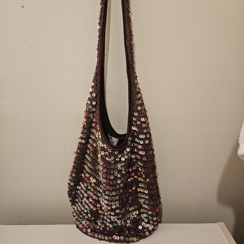 Pacsun Lilu Brown Sequin Hobo Bag